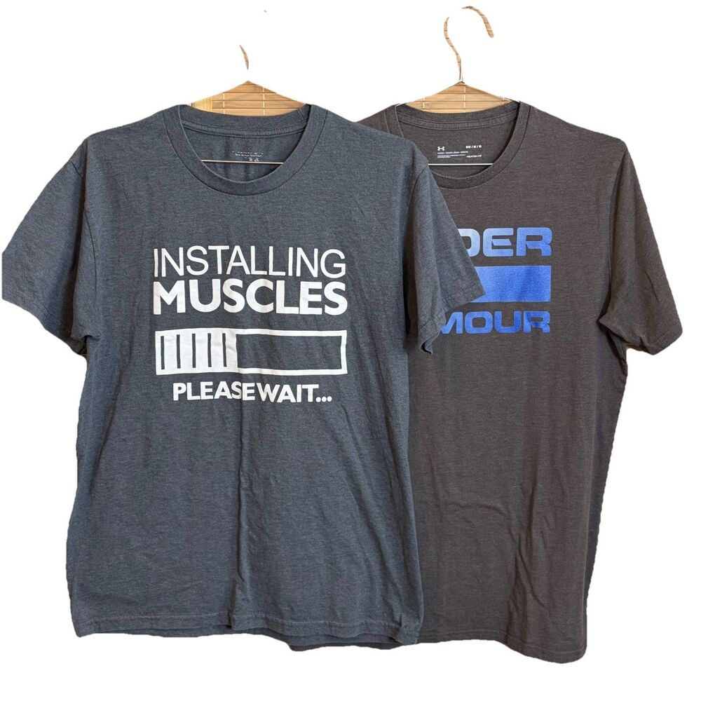 Men's 2-Pack Graphic Logo T-Shirts Gray Size M Crew Neck Short